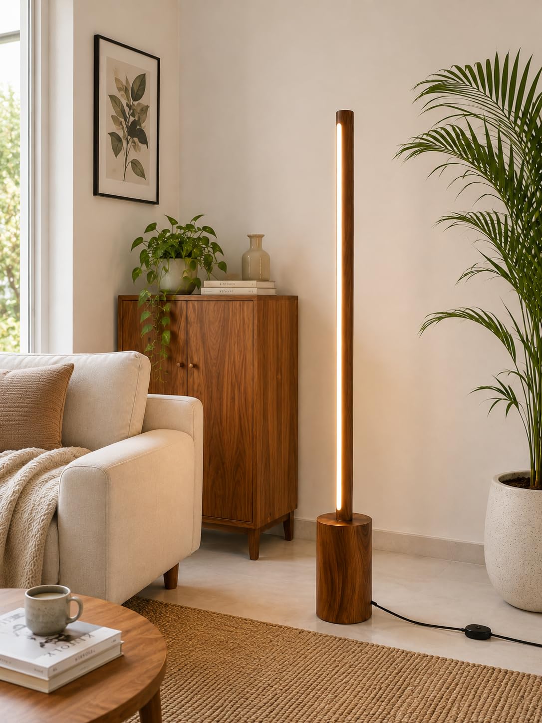 Modern LED Floor Lamp - Warm Light, Wooden Base -3 Modern LED Floor Lamp - Warm Light, Wooden Base -3