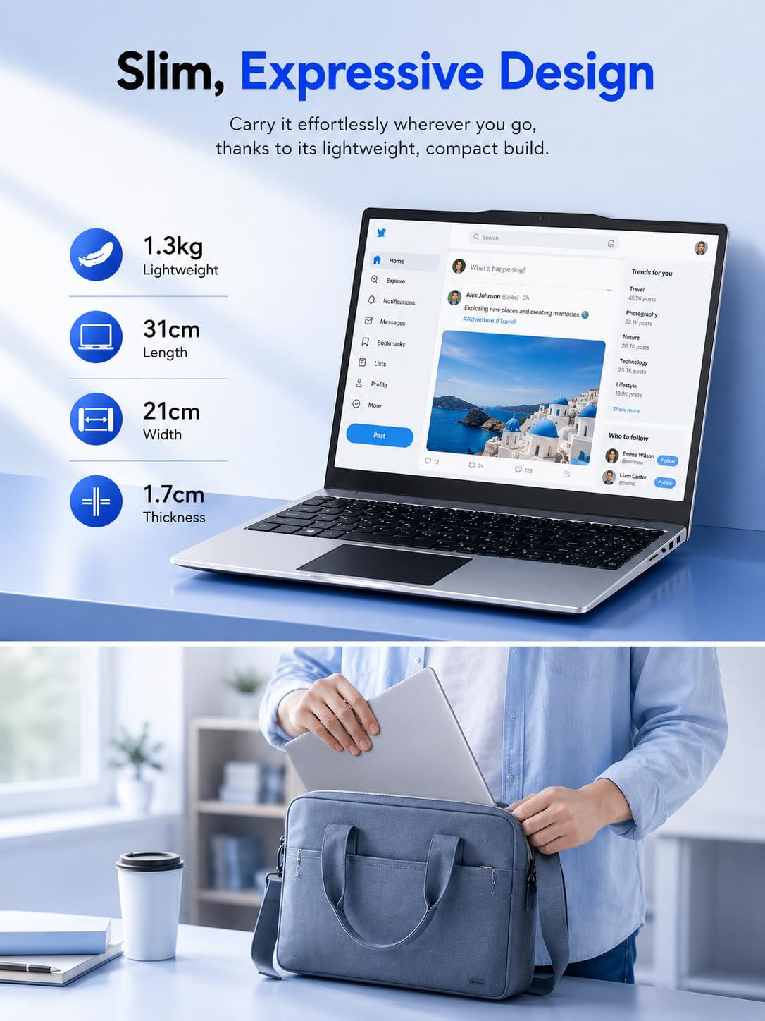PC Portatile 14 Pollici, Notebook con Processore N100 fino a 3,4 GHz, 16 GB RAM DDR4, SSD 512 GB, Display IPS FHD, USB-C, Win 11 Pro, WiFi 5, HDMI, Laptop Leggero per Lavoro e Studio
