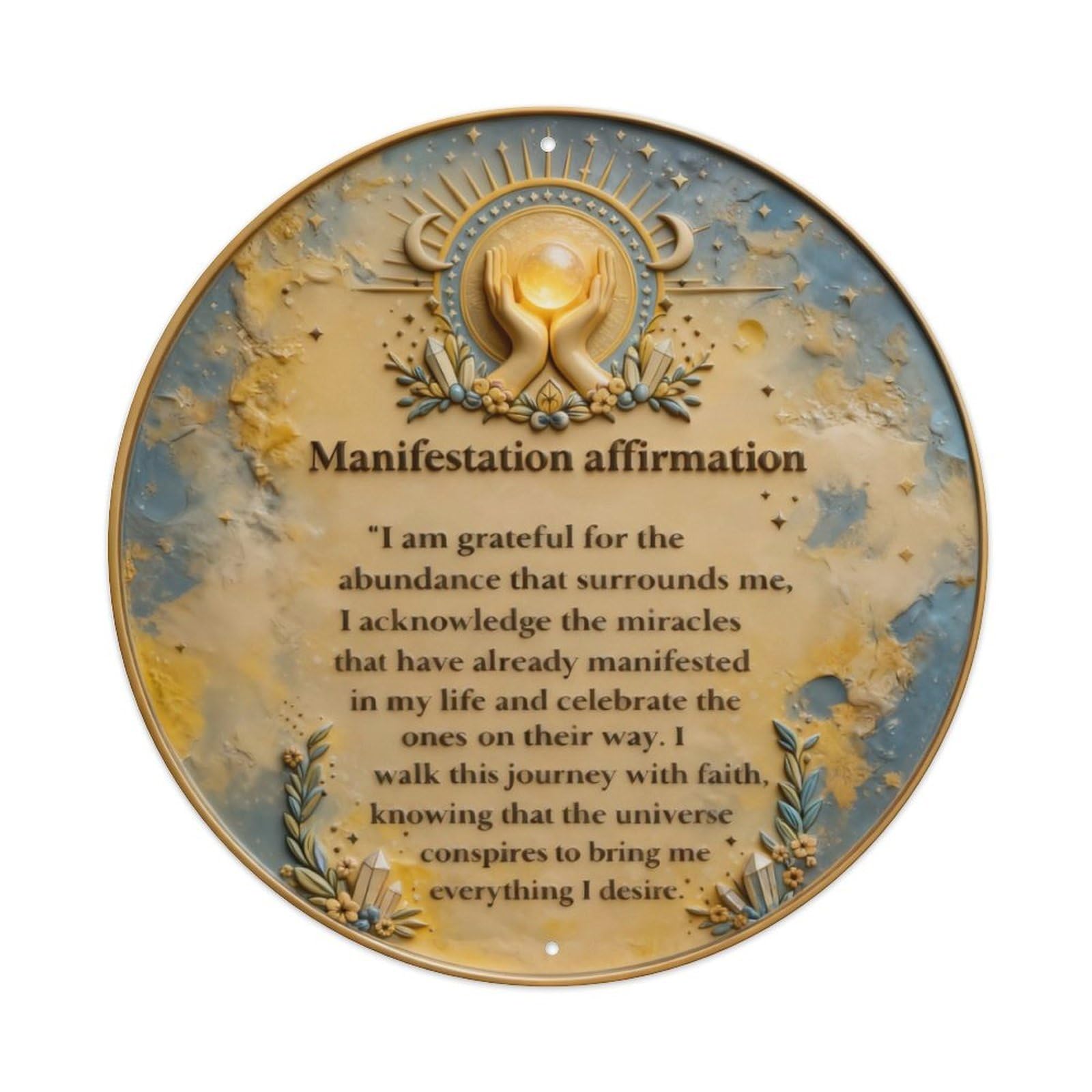 Celestial Hands Prayer Stars Crystals Round Metal Tin Sign Vintage Wall Decor, Bar Garage Cafe Kitchen Home Wall Art Poster 8x8inches