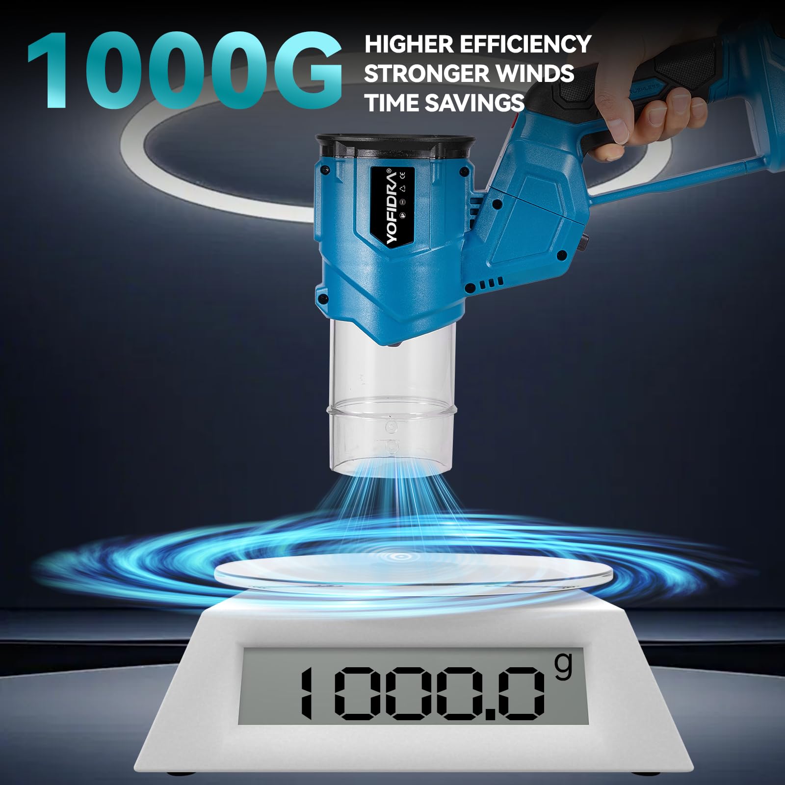 Yofidra Soffiatore a Batteria, 2 IN 1 Soffiatore Portatile Turbo con Motore Senza Spazzole da 950W, 38000 RPM | 3 Velocità, 209 km/h | 2 Batterie da 3.0Ah, per Giardino, Foglie, Polvere