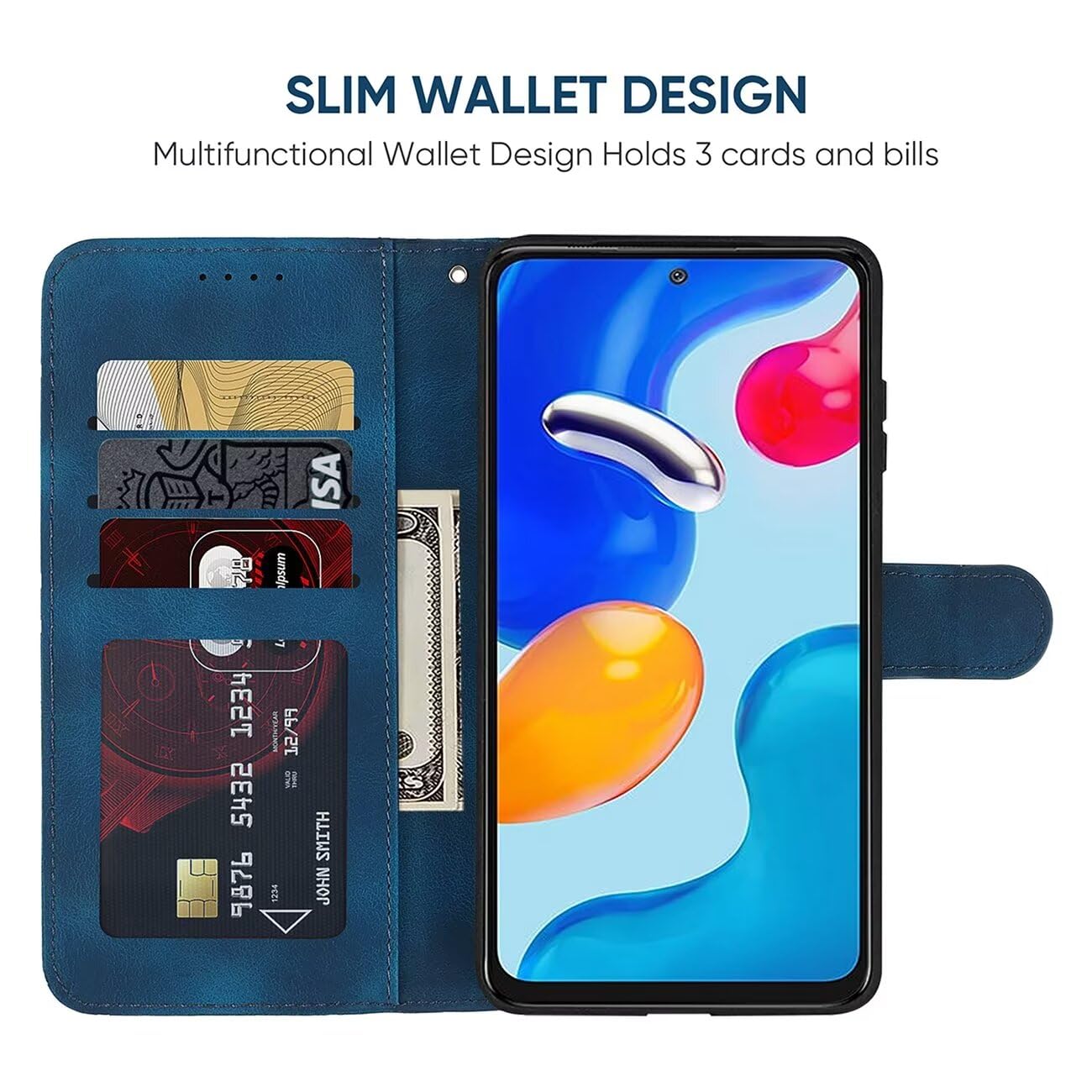 Wanyuexes Case for Redmi Note 11 4G 2022 Case, Redmi Note 11S Wallet Case with Tempered Glass Screen Protector - Image 2