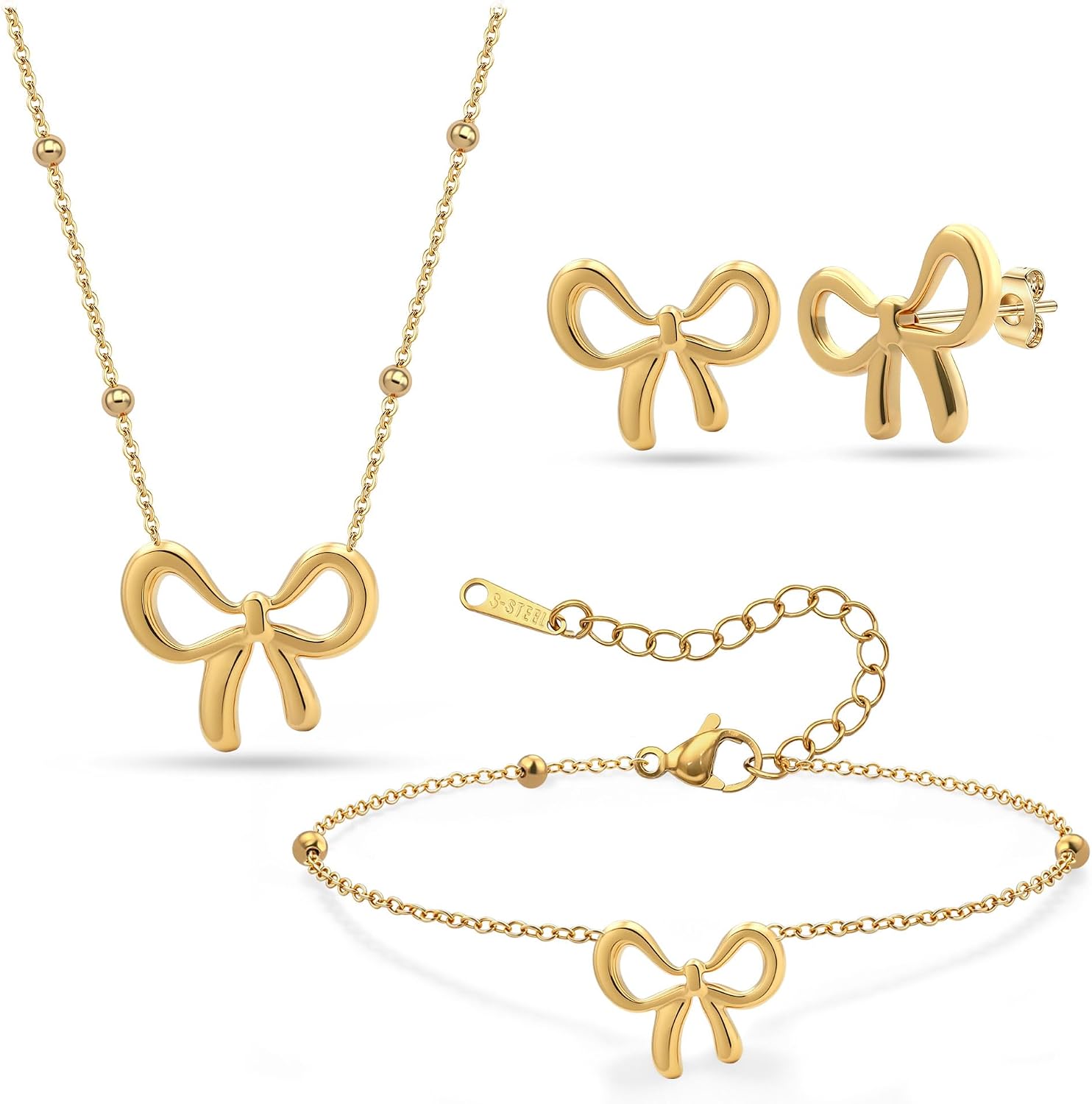 Aeora 3pcs Elegant Gold Jewelry Set Gift for Women Birthday Christmas - Necklace, Earrings & Bracelet