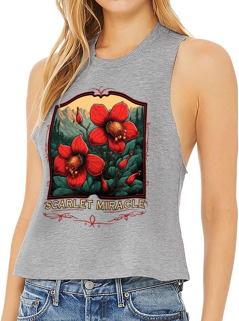 Flower Print Racerback Cropped Tank - Nature Women's Tank - Floral Tank Top