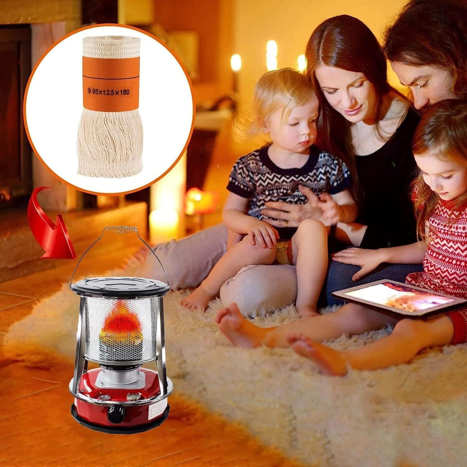 Kerosene Heater Portable Kerosene HeaterIndoor Use Portable Heater Cotton Core Good Burning Effect Kerosene Stove Heater with 5 Wicks Complete Accessories (Size : 2 Wicks) ()