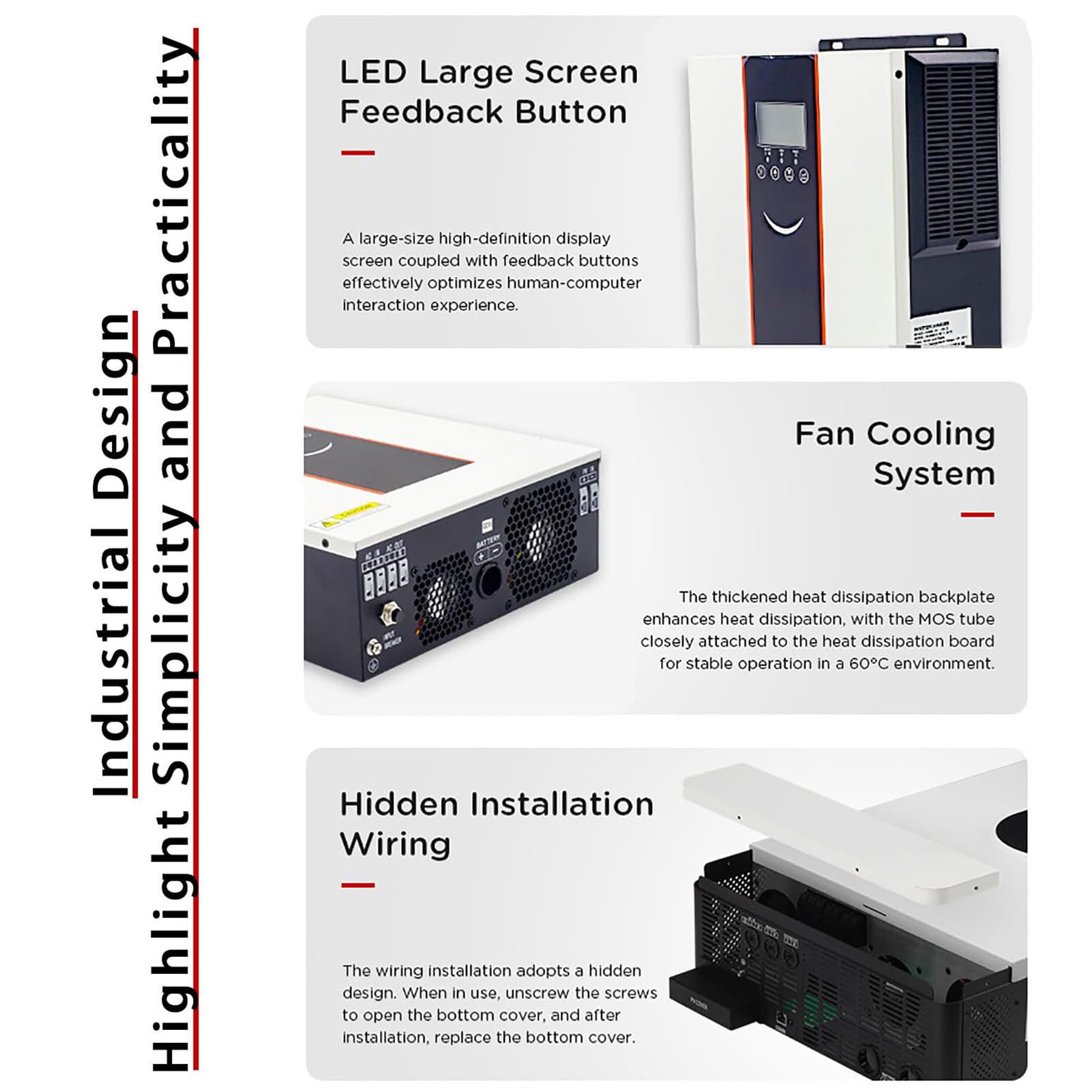 1000w-10200W Inversor Solar HíBrido,Controlador de Carga Solar 40/80/120/160A,Cargador Inversor Híbrido Off Grid,(CC 12/24/48V A CA 220V) para Casa, RV, Off-Grid con Pantalla LCD