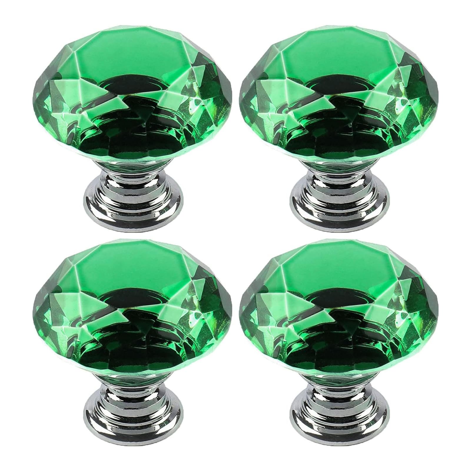 4 Pack Crystal Cabinet Knobs Furniture Door Handles, Cupboard Wardrobe Furniture Drawers Cabinet Pull for Kitchen Office Chest Cabinet Drawer (Green)