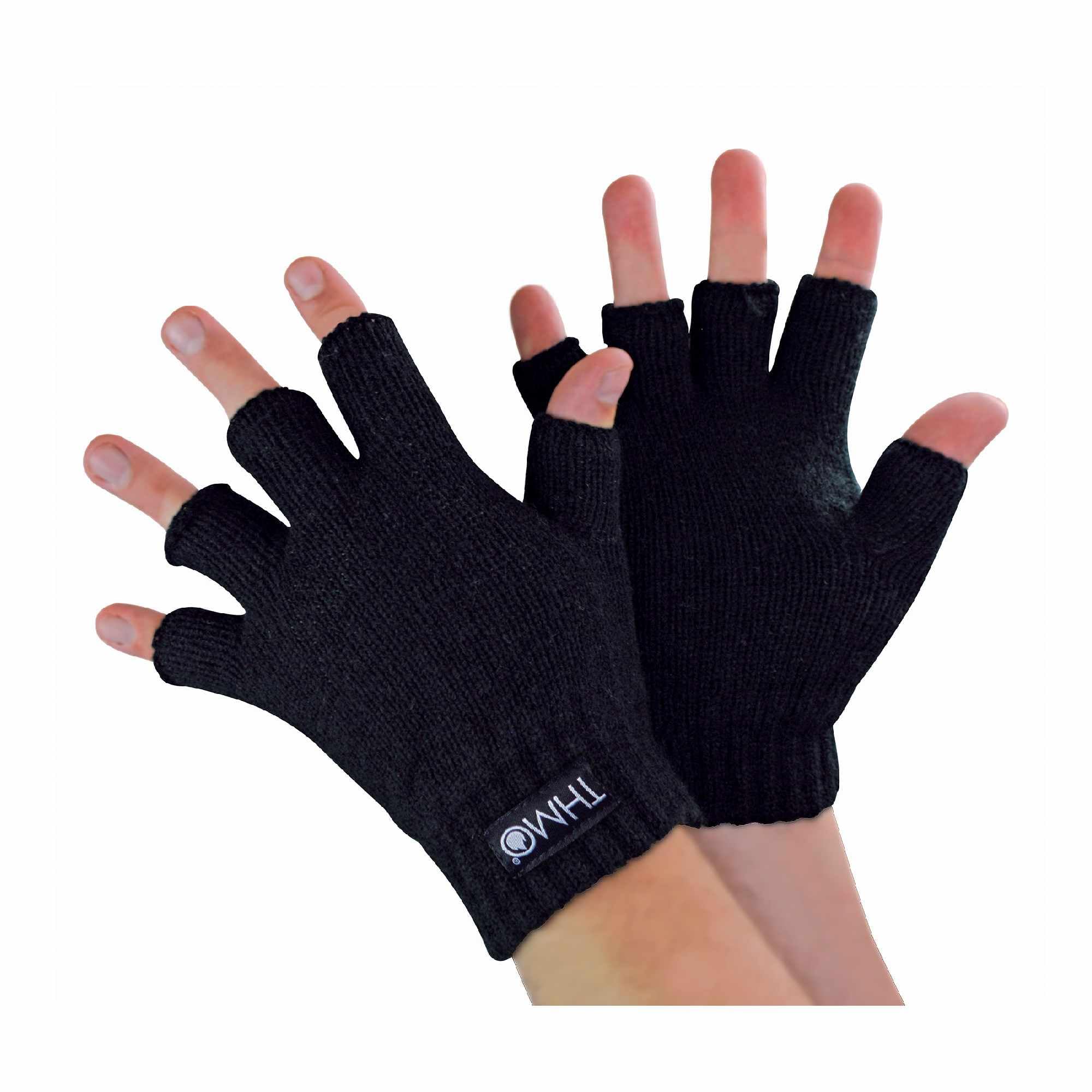 THMO Kids Winter Fingerless Gloves Thermal Warm Fleece Lined Thinsulate Gloves for Kids (10-11 Years, Black)