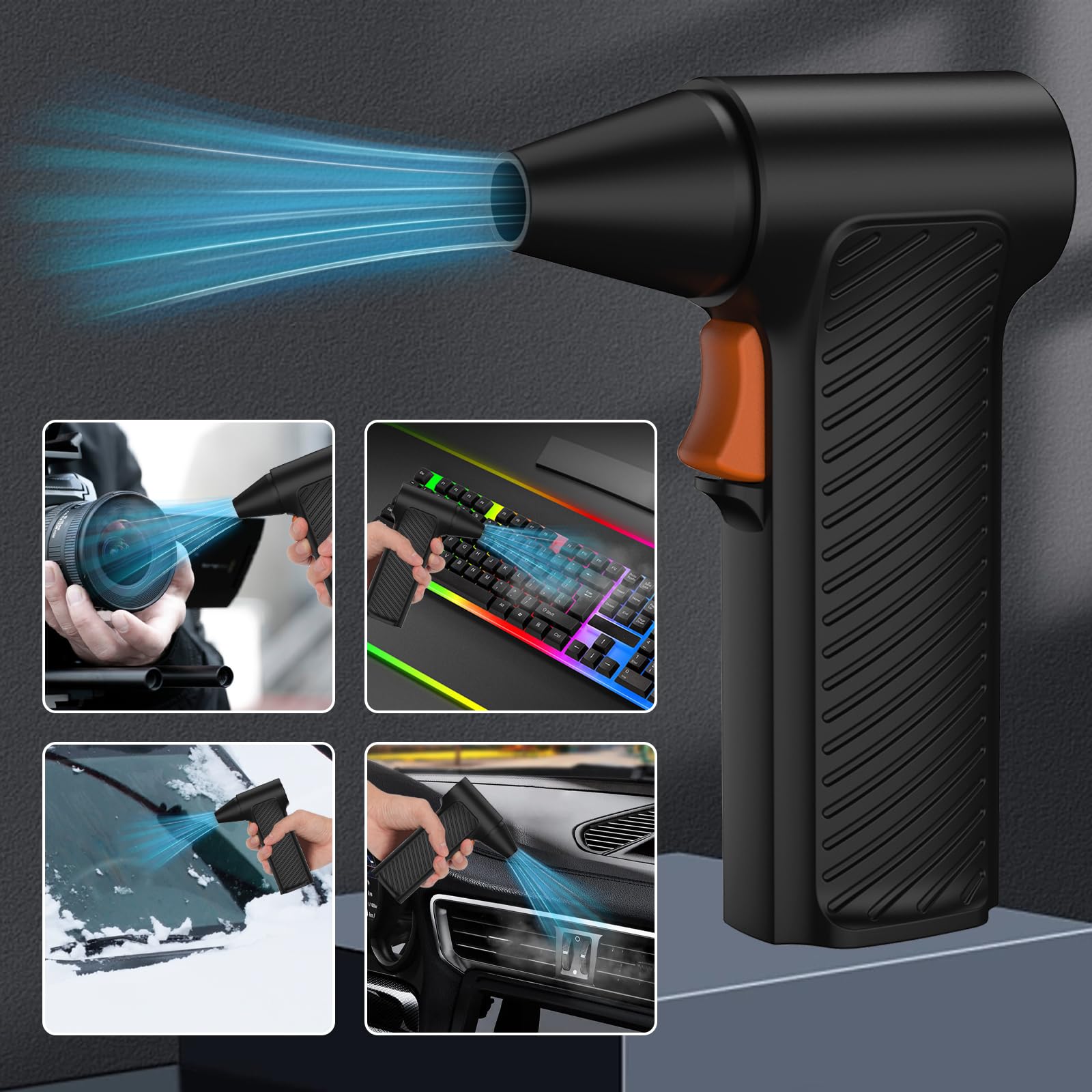 Elettrico Rimuovi Polvere Aria Compressa Senza Fili, 110000 Giri/Min Aria Compressa Elettrico Air Duster, Velocità Regolabile All'Infinito, Soffiatore Aria Compressa Con Batteria Da 5000Mah - 2