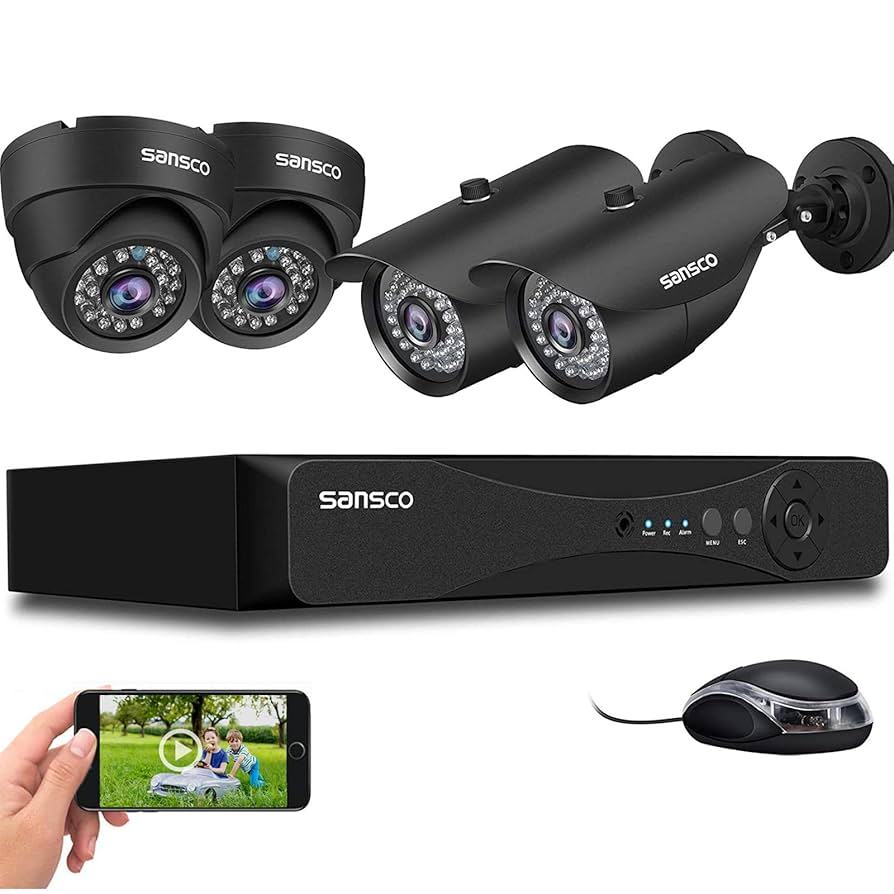 SANSCO 1080p True HD Outdoor CCTV Camera System + 1TB HDD, 5MP DVR With Email Alerts 3 Uk 3 Pin Plug