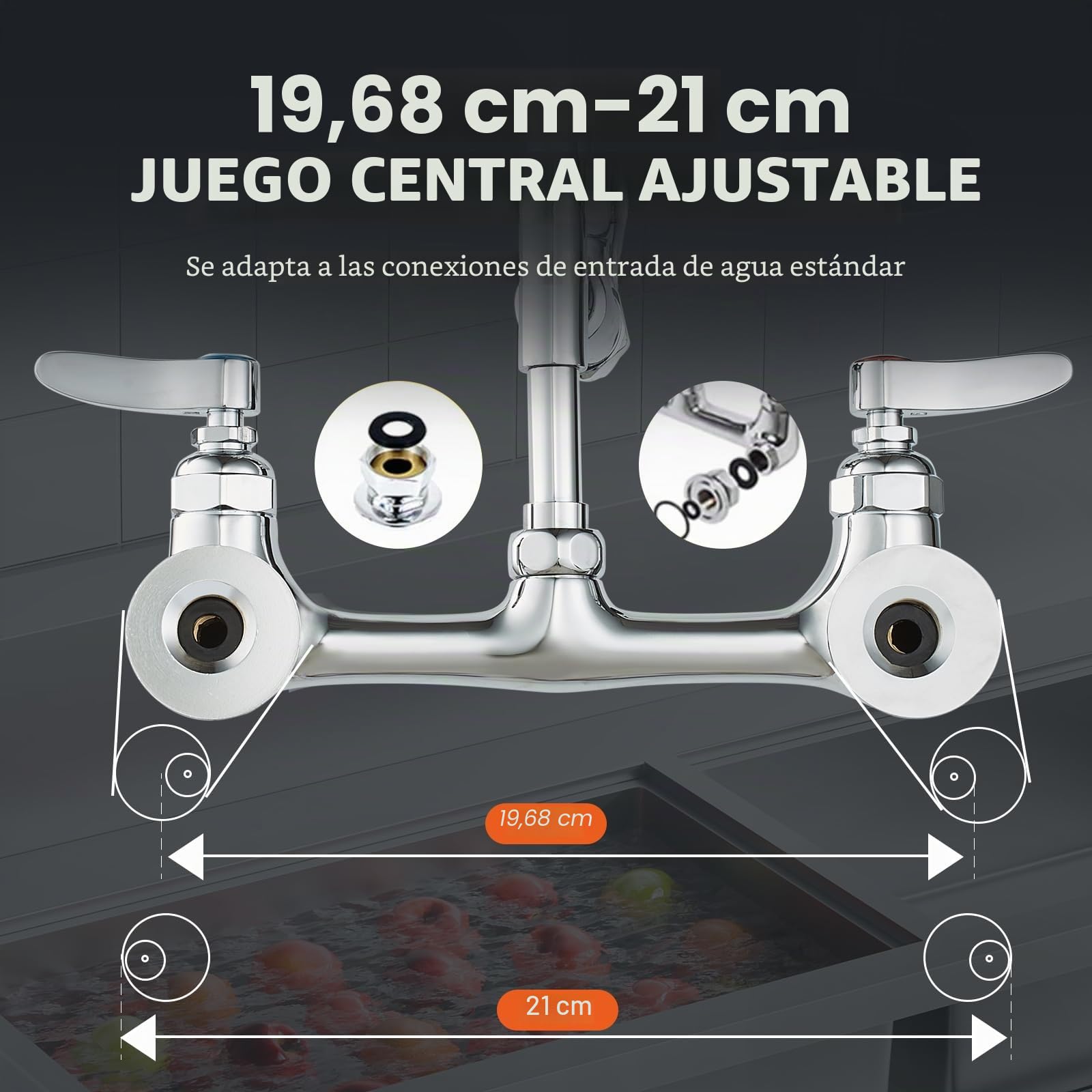 VEVOR Grifo Comercial con Rociador de Preenjuague, 53,34 cm de Altura, 20,32 cm de Centro, Caño Oscilante, Grifo para Fregadero de Cocina de Montaje en Pared, Dispositivo Construido en Latón