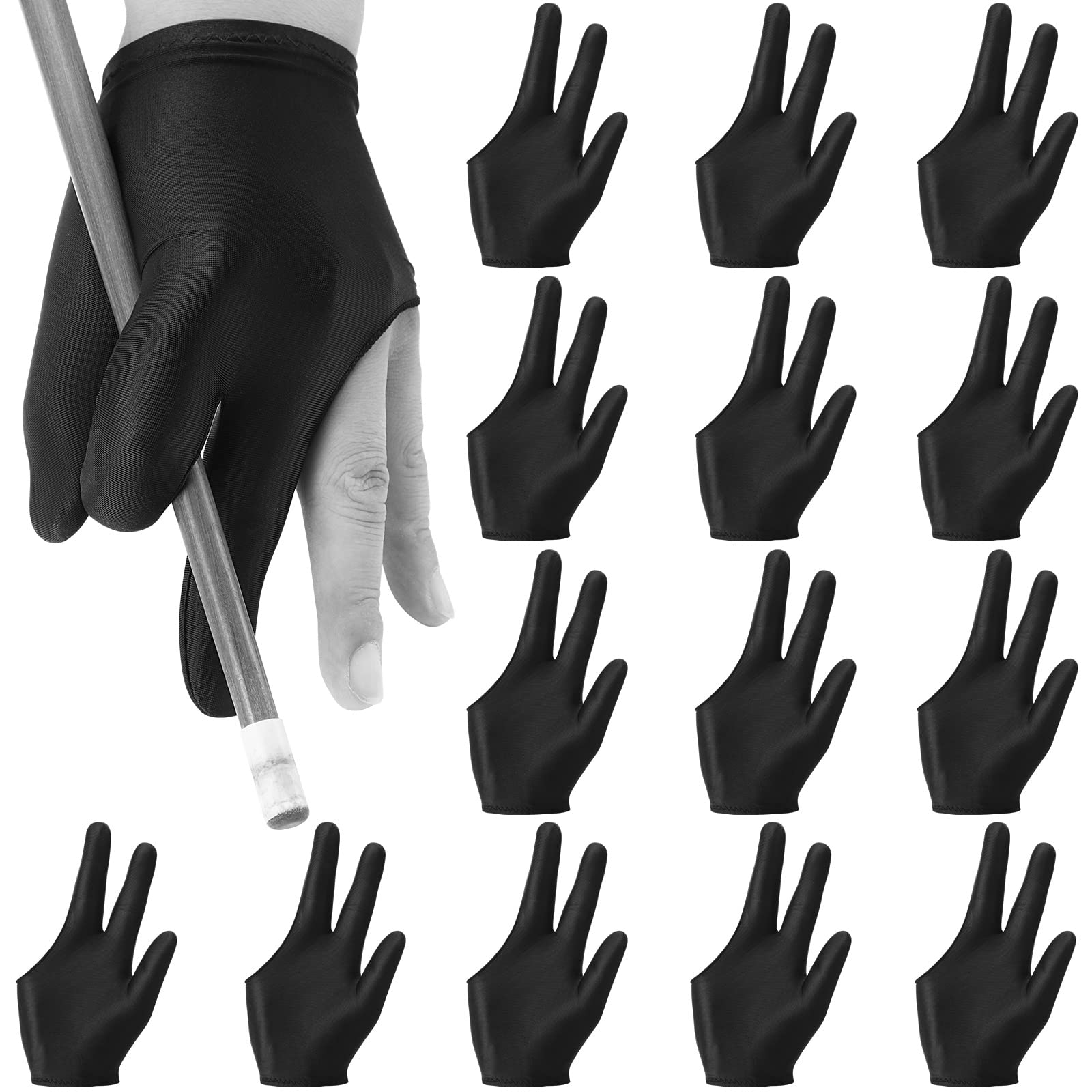 Neer Breathable Billiards Pool 3 Fingers Cue Gloves Nylon Table Pool Left Right Hand Universal Shooter Cue Sports Gloves for Women Men Indoor Game Kit Accessories, Black