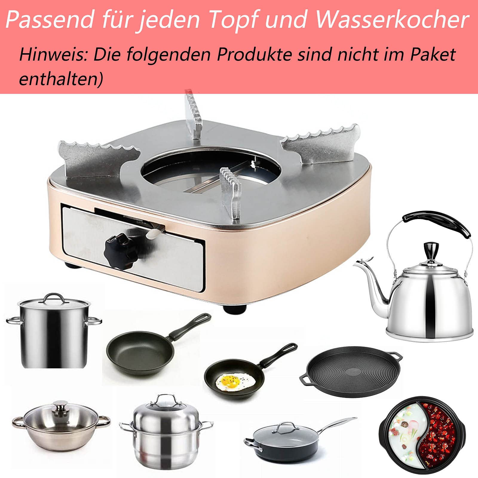 ZBYY Spirituskocher Innenräume, spirituskocher für innenräume mit Topf,Mini Camping Picknick Alkohol Herd,3 Größen verfügbar,Portable Campingkocher Campingherd Spirituskocher,A-8in
