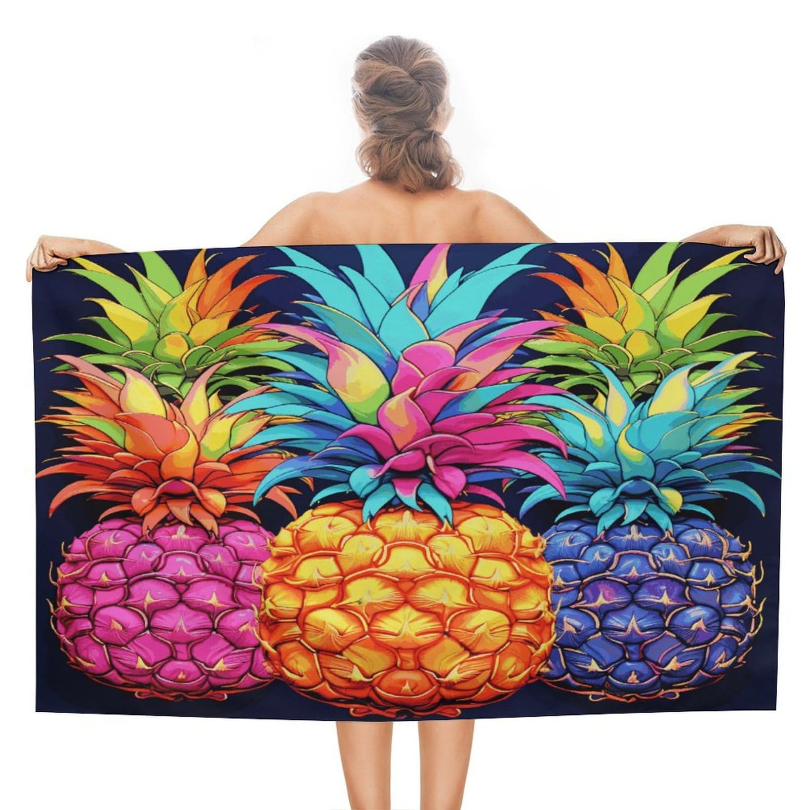 FekiLoot Colorful Pineapple Beach Towel Absorbent & Quick Dry Pool Towels 31 X 51 Inches Extra Large Sandfree Beach Blanket Towels Soft Lightweight Travel Towel for Swim Yoga Camping