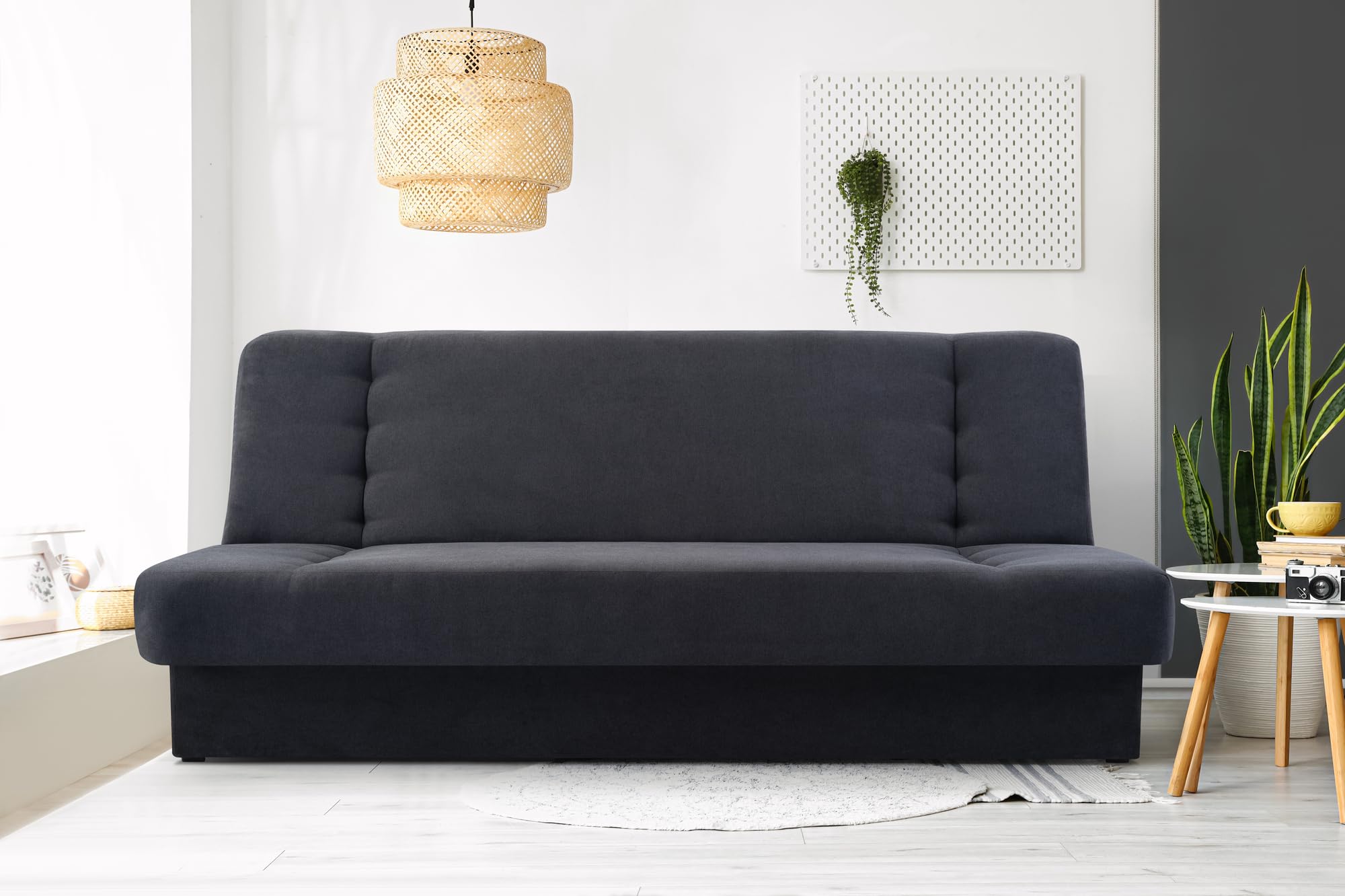 E-MEUBLES Canapé Convertible 3 Places avec Coffre – Clic-Clac avec Rangement | Banquette Lit BZ 2 Places – Sofa Bed en Tissu – Cyprus (Anthracite)