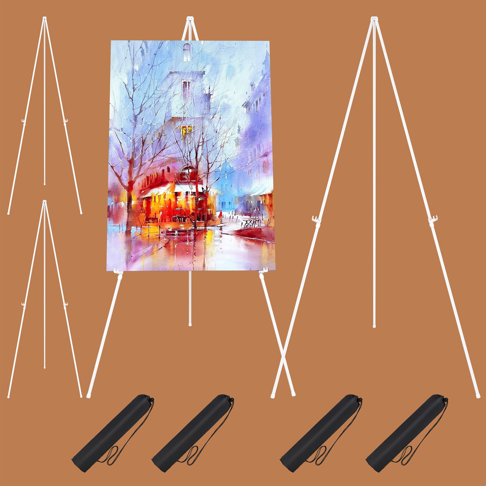 Easel for Sign, Aredy 63" Portable Painting Easels Stand for Display, Lightweight Metal Easels for Painting Canvas, Wedding Sign (4 Pack, White)