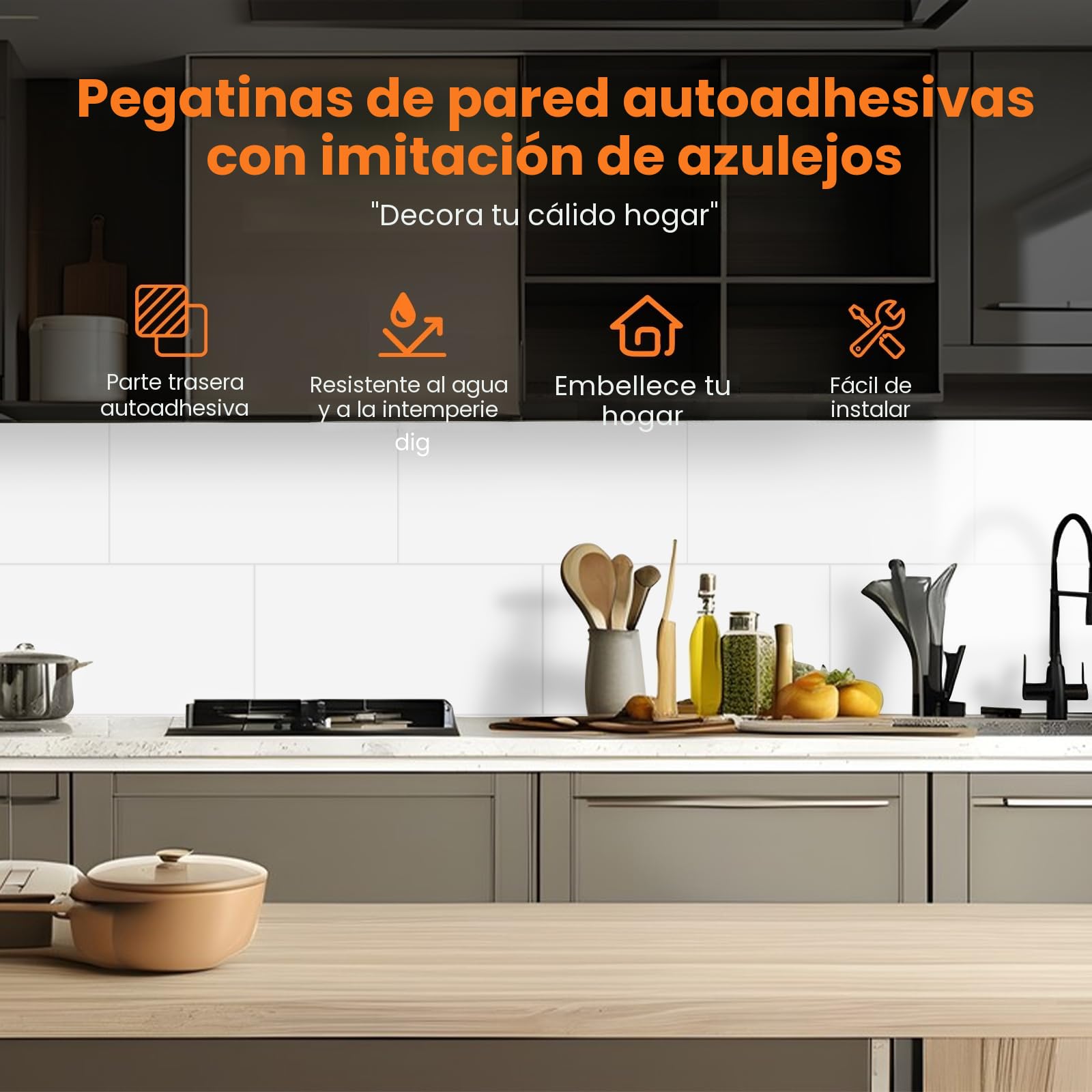 Revestimiento de pared autoadhesivo, 10 unidades 60×30cm pegatinas para azulejos, respaldo de cocina de PVC, paneles de pared autoadhesivos, impermeables y resistentes al aceite Tile Sticker para