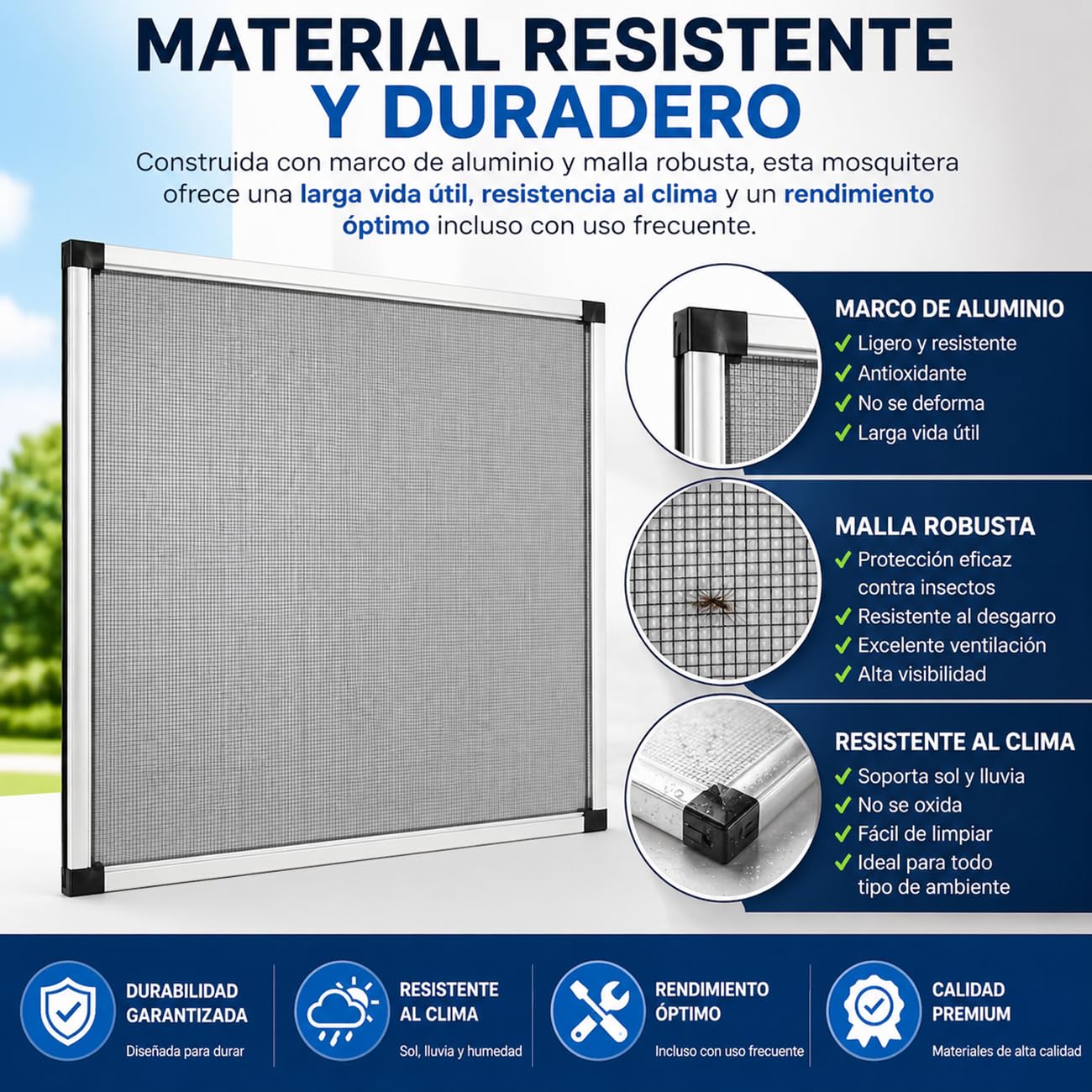 TIENDA EURASIA – Mosquitera Extensible para Ventanas | Bordes de Sellado Felpudos | Marco de Aluminio | Mosquitera Extensible | Color Blanco | Malla de Fibra de Vidrio 70 x (100-192 cm)