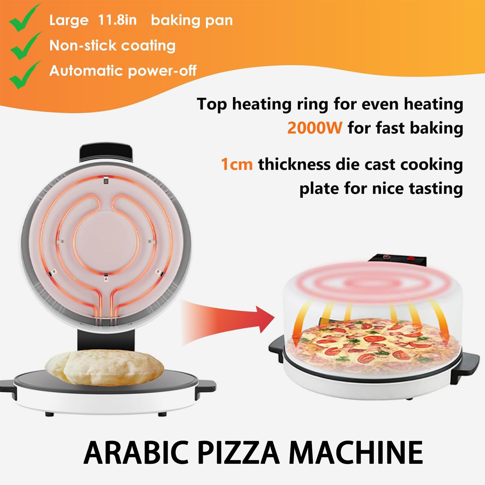 Elektrischer Pizzamaker mit großem Backgeschirr und mehrschichtiger Heizung für hausgemachte Pizza und mehr