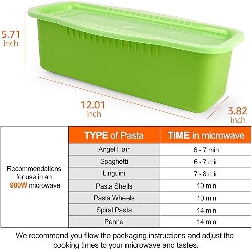 Vista 5 de Olla de pasta para microondas con tapa coladora, olla rápida para espagueti, no se pega ni espera a que hierva, perfecta para hacer pasta cada vez