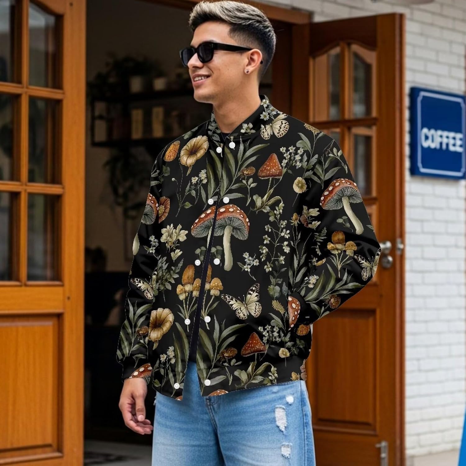 Men's Bomber Jacket Lightweight Casual Button Spring Fall Golf Coat with Pockets for Cricket Volleyball Sport Game
