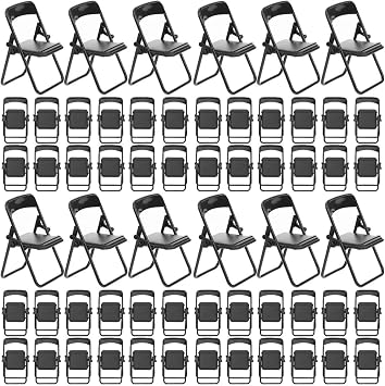 Gadpiparty 48 Pieces Mini Chair 1/6 Scale Folding Chairs Mini House Decor Plastic Miniature Simulation Chair Dollhouse Furniture Model Desk Toy Black