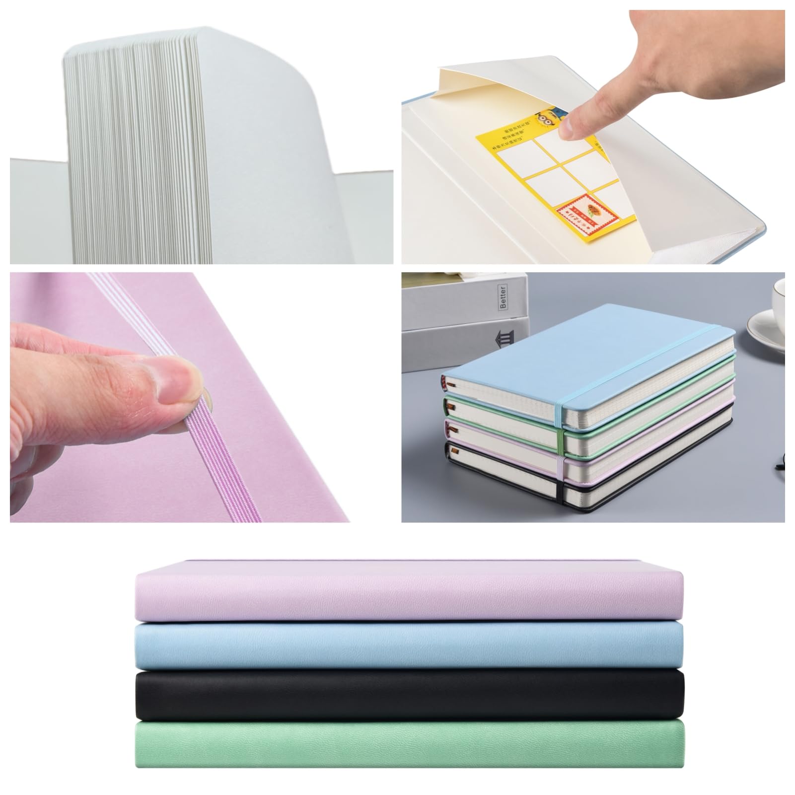 Taccuino A5 Bianco Copertina Rigida 120GSM 172 Pagine Quaderno con Tasca Posteriore Banda Elastica Lilla