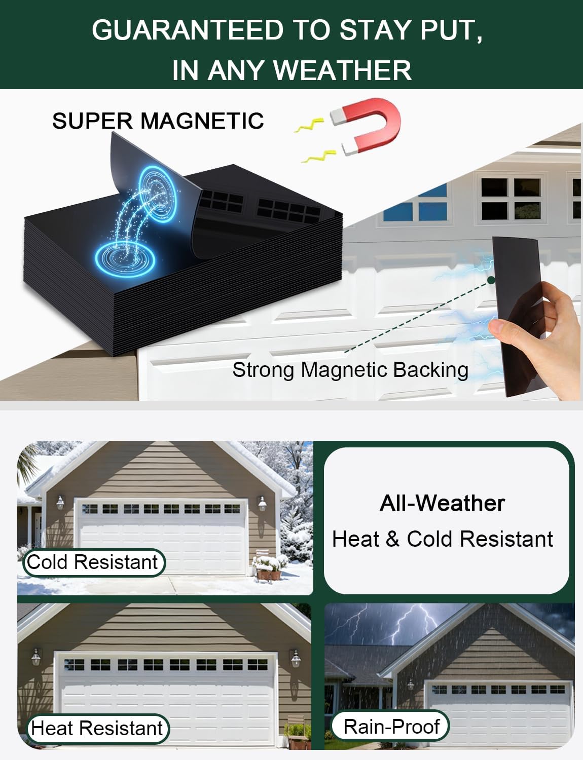 32Pcs Strong Magnetic Fake Windows for 2 Car Garage Door - Glossy Realistic Look, No-Tools Install in 10 Mins & Won't Fall Off Decorative Hardware (6" x 4")
