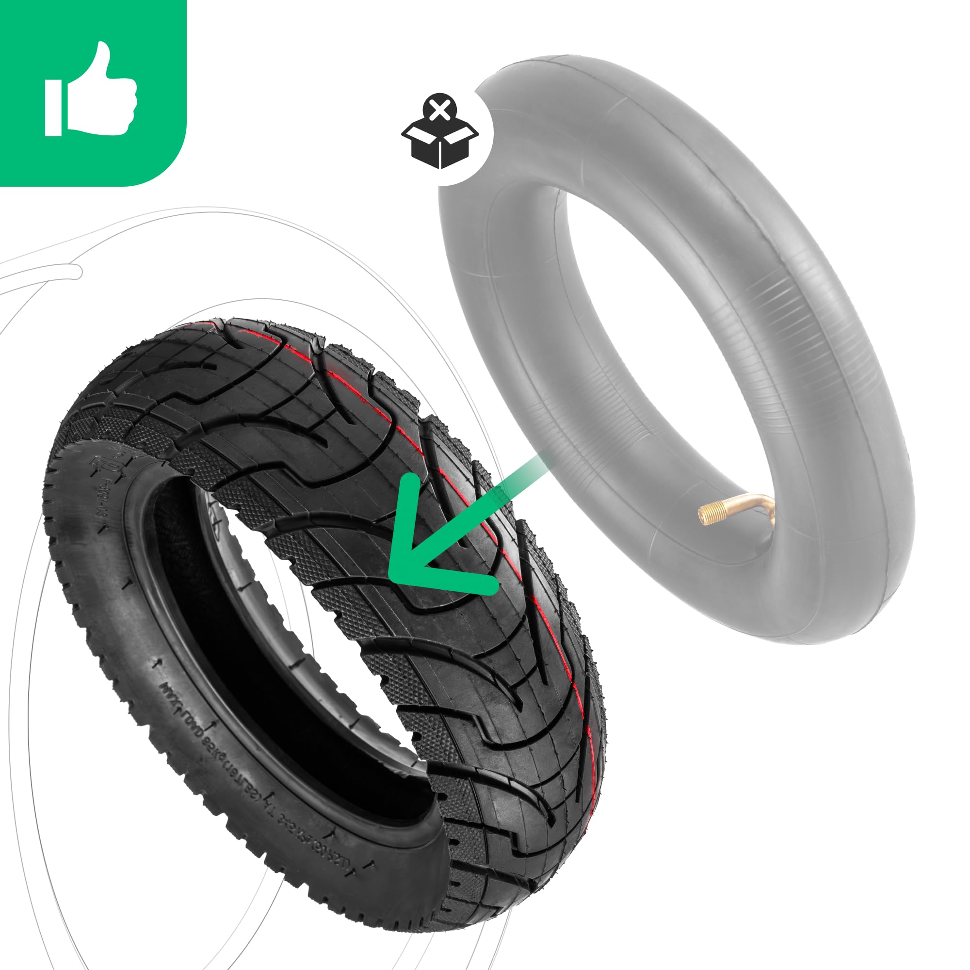 Neumático 80/65-6 (10x3) para Patinete Eléctrico, Compatible con Dualtron Victor, Zero 10x, Kaabo Mantis 10 (Pro)
