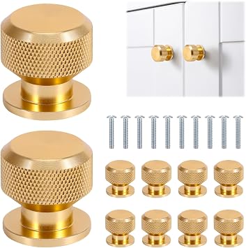 10 Pcs Cabinet Knobs Gold Knurled, Iuxurious Cupboard Knobs, Gold Drawer Knobsa Wear-Resistant and Moisture-Proof with Screws for Drawer Dresser, Cupboard and Wardrobe