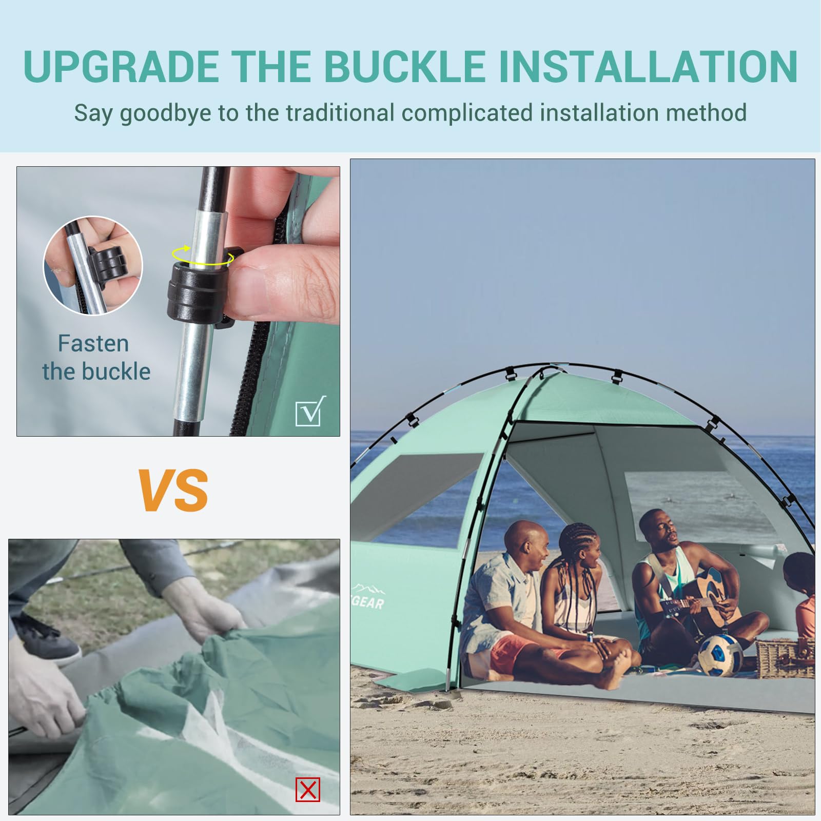 Elegear Tenda da Spiaggia Completamente Chiusa per 4-7 Persone con Protezione Solare UPF 50+