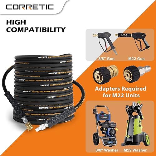 Miniatura 5 de Manguera de lavado a presión de 50 pies con conexión rápida de 3/8 pulgadas, 4000 PSI resistente a las torceduras de repuesto de manguera de lavado