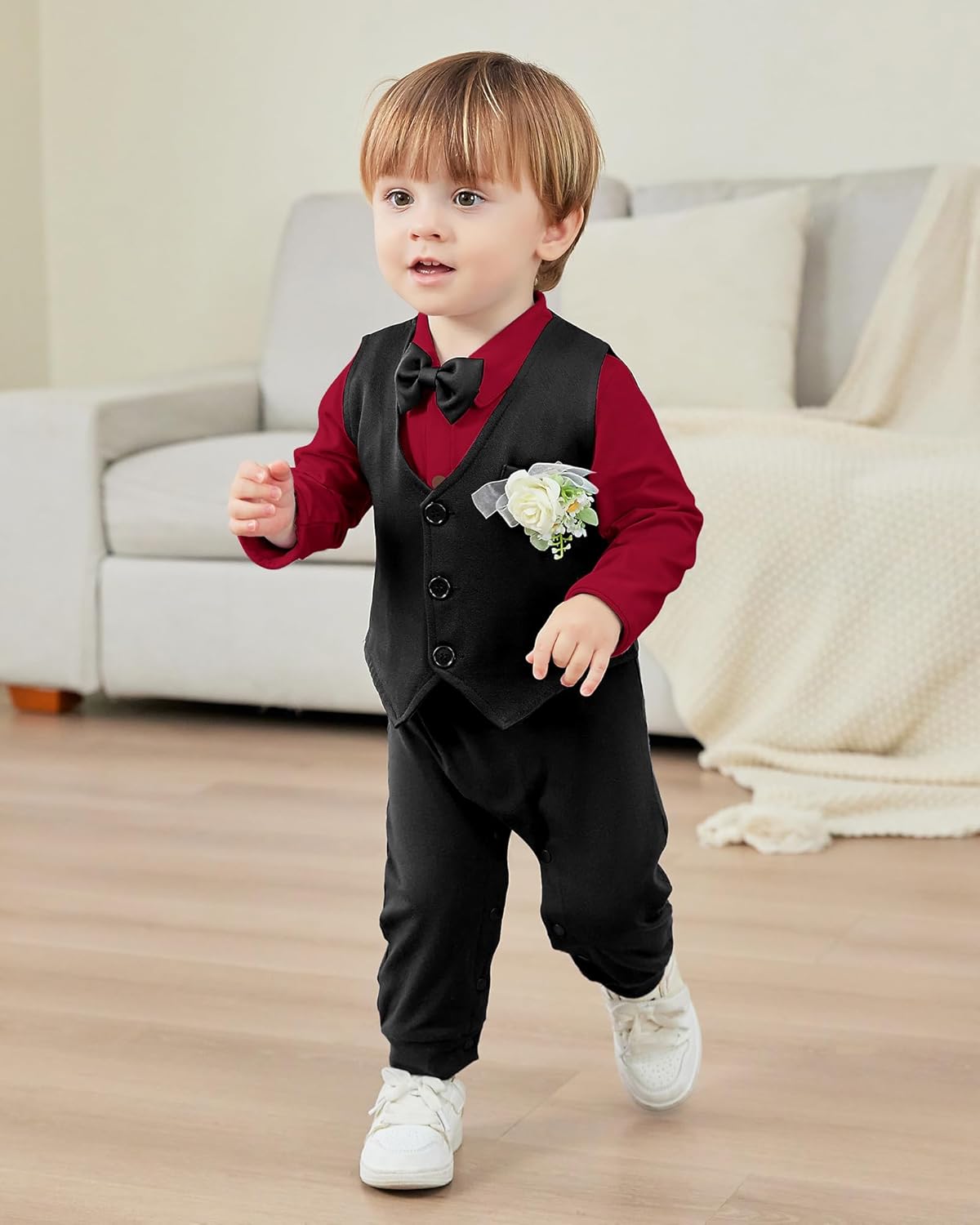 Baby Boy Suit Gentleman Clothes Wedding Outfits Formal Jumpsuit Long Sleeve Romper+Vest 0-24M - Image 3