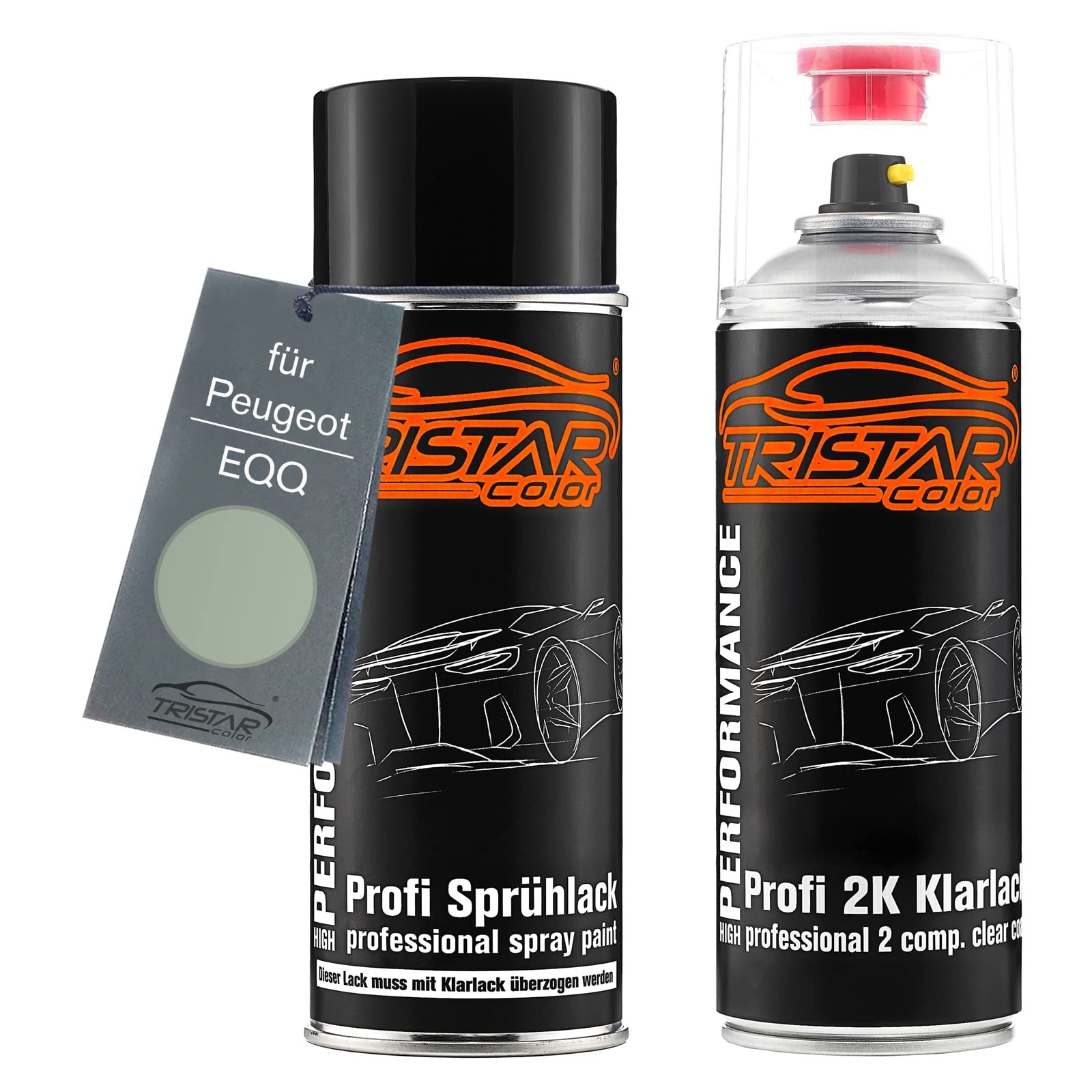 TRISTARcolor Car Paint 2K spray can set for Peugeot EQQ Vert Jade Metallic Base coat 2K clear coat spray can