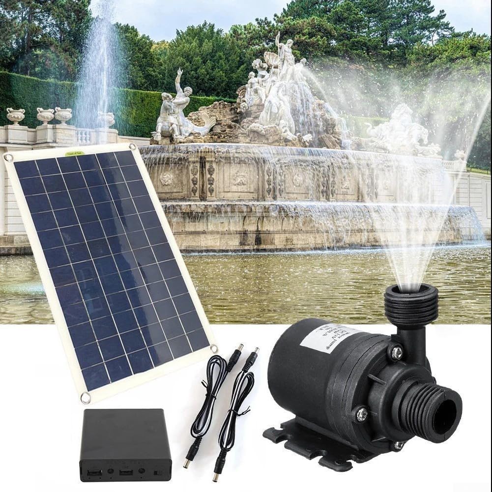 Kit de pompe à eau solaire 50 W avec débit de 800 L/h et élévation de 5 m, pompe de fontaine pour bassin de jardin avec panneau monocristallin pour cascade, aquarium, circulation et alimentation de