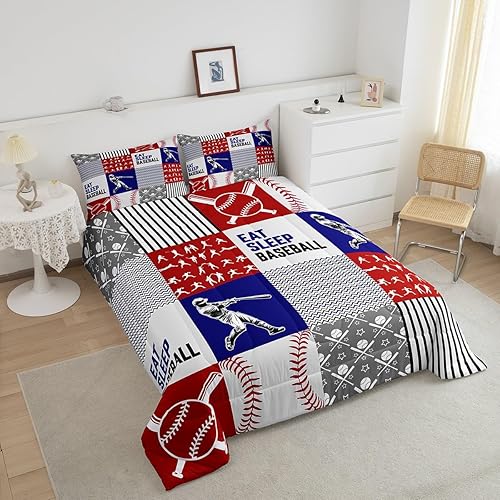 Miniatura 3 de Erosebridal Eat Sleep - Juego de edredón de béisbol para niños y jóvenes, tamaño King, suave para todas las estaciones, edredón de retazos de juego