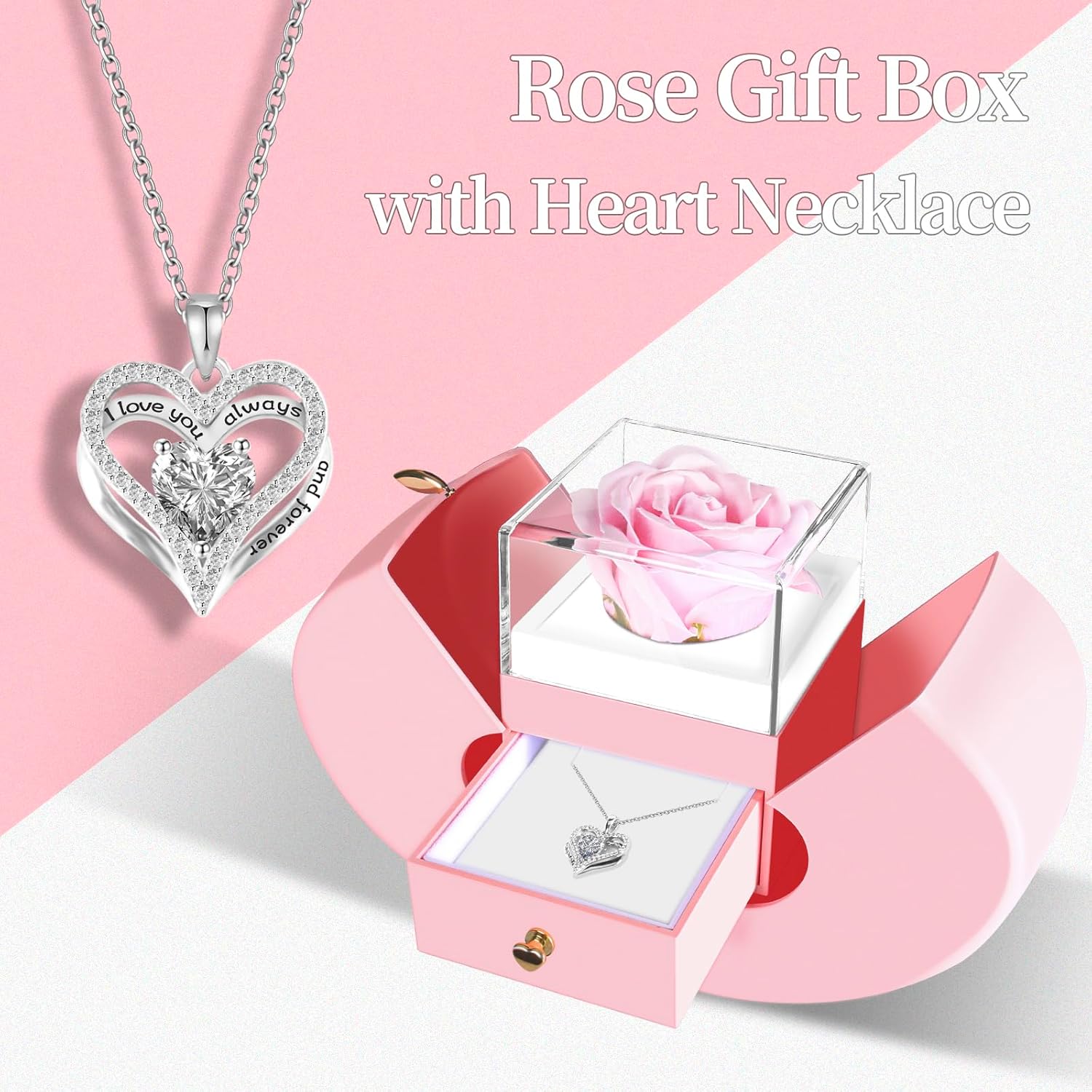 Preserved Real Pink Rose with S925 Sterling Silver Necklace, Gifts for Girlfriend, Women,Wife, Mom,Grandma on Christmas, Valentine's Day, Mother's Day, Birthday, Anniversary, Thanksgiving (Pink) - Image 3