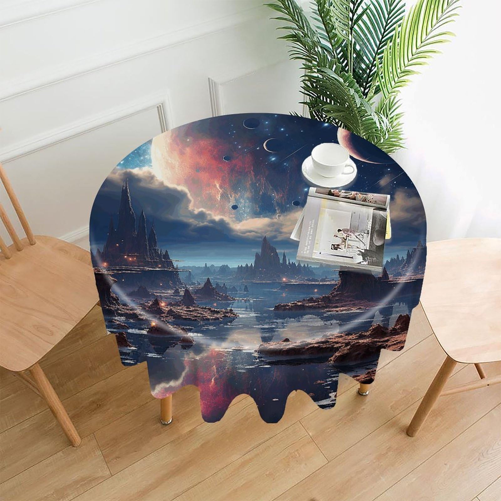 MUSM 60 Inch Galaxy Round Tablecloth Wipeable Washable Table Cover for Kitchen and Dining Room Decorative Table Cloth for Party Holiday Picnic Outdoor