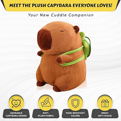 Miniatura 3 de Juguete de peluche Capybara de 9.8 pulgadas con mochila de tortuga, lindo animal de peluche, linda muñeca para niños, para niñas/niños, animales