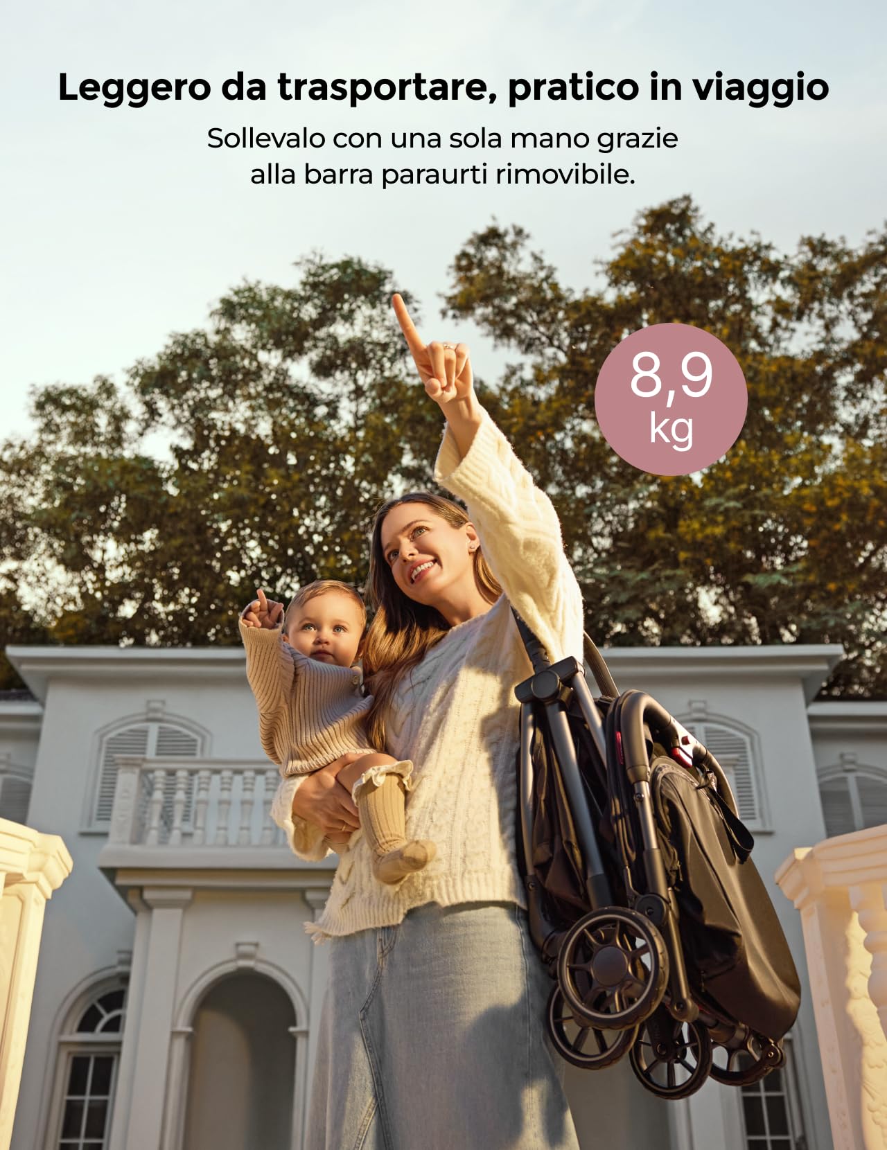 Momcozy ClickGo Passeggino Leggero, 0+ Mesi, Passeggino da Viaggio Compatto per Aereo con Chiusura a un Clic, Ampia Capotte Estensibile UPF50+