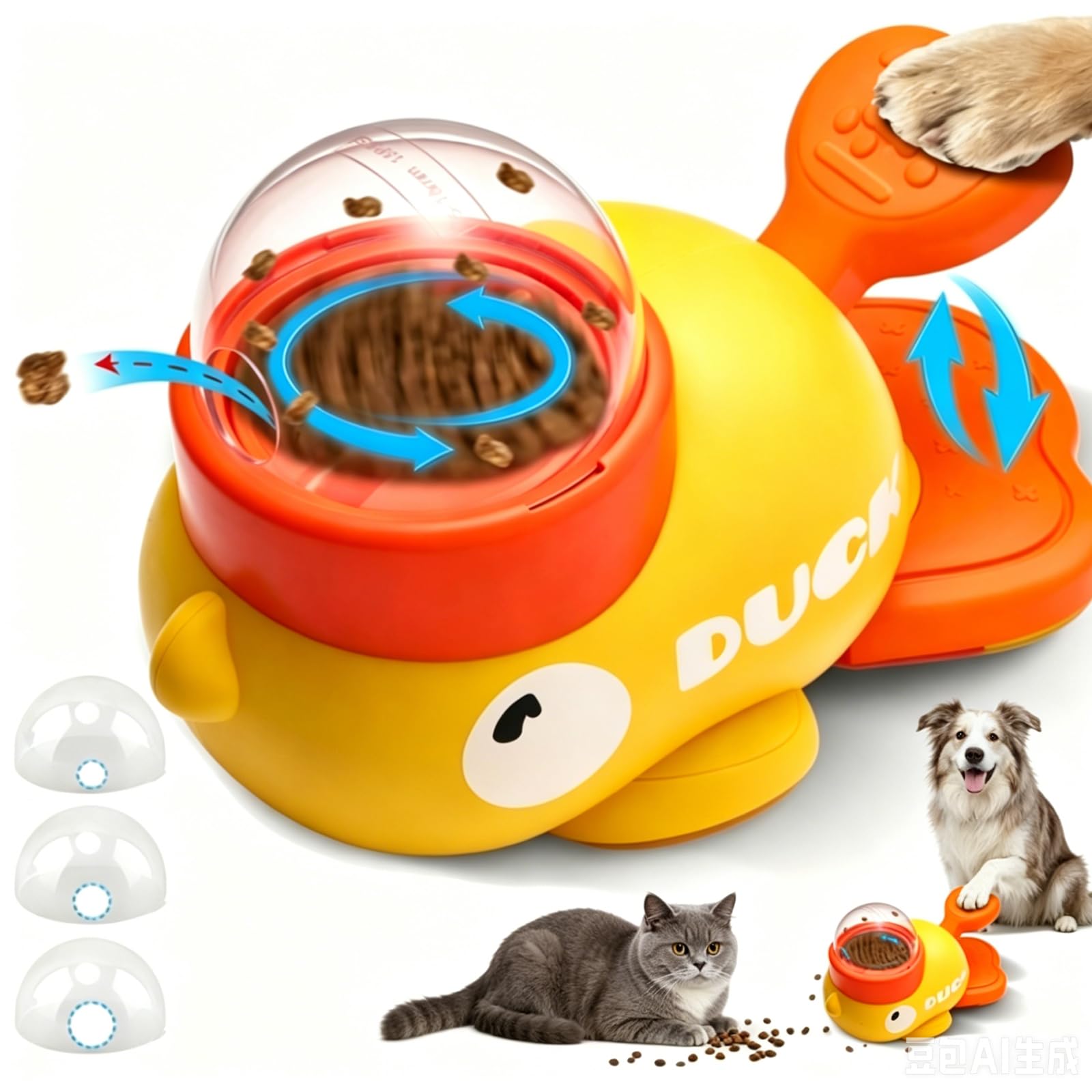 Interactive Duck Treat Toy, Anti-Slip Puzzle Feeder & Slow Feeder for Dogs & Cats, Press-Type Treat Dispenser, Boredom Buster Enrichment Toys for Mental Stimulation & Anxiety Relief