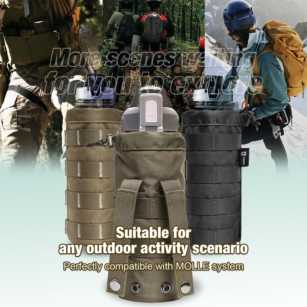 TSPRO Tactical MOLLE Water Bottle Pouch, Durable, Universal Water Bottle Holder Fit for 16-32 oz Bottles - Outdoor, Hiking, Camping Gear Accessory (Black)
