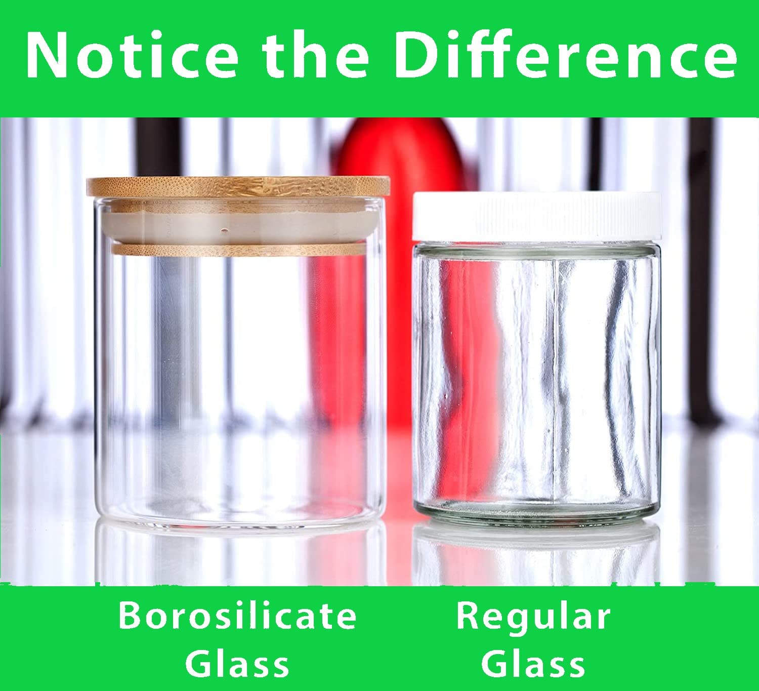 JUVITUS Tarro de vidrio transparente de borosilicato de 4 onzas con tapa sellada de silicona de bambú (paquete de 6)