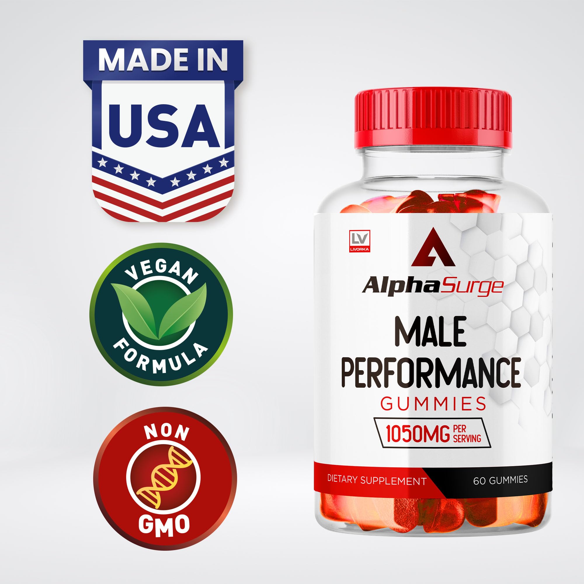 LIVORKA Alpha Surge for Men - Alpha Surge Gummies for Male, Alfa Surge Gummies 1050mg, Alpha Surge XL Gummie, Alphasurge Gummies, Alfa Surge Gummies, Alpha Sugre Male, 180 Gummies for 3 Month