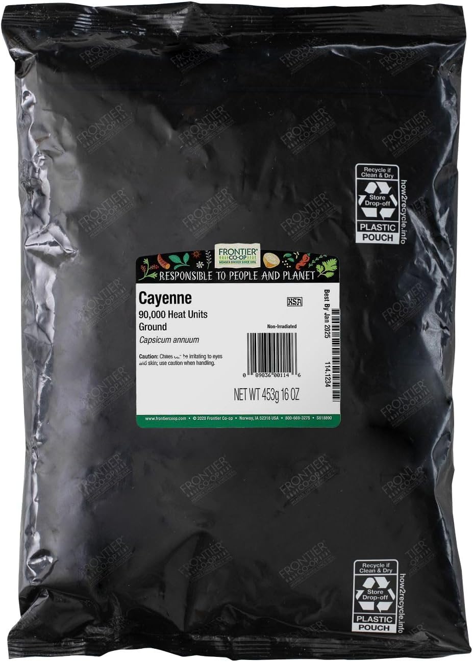 Frontier Co-op Ground Cayenne Chili Pepper 90,000 Hu, 1-Pound Bulk, Turn Up The Heat & Color in Your Ethnic Recipes, Kosher