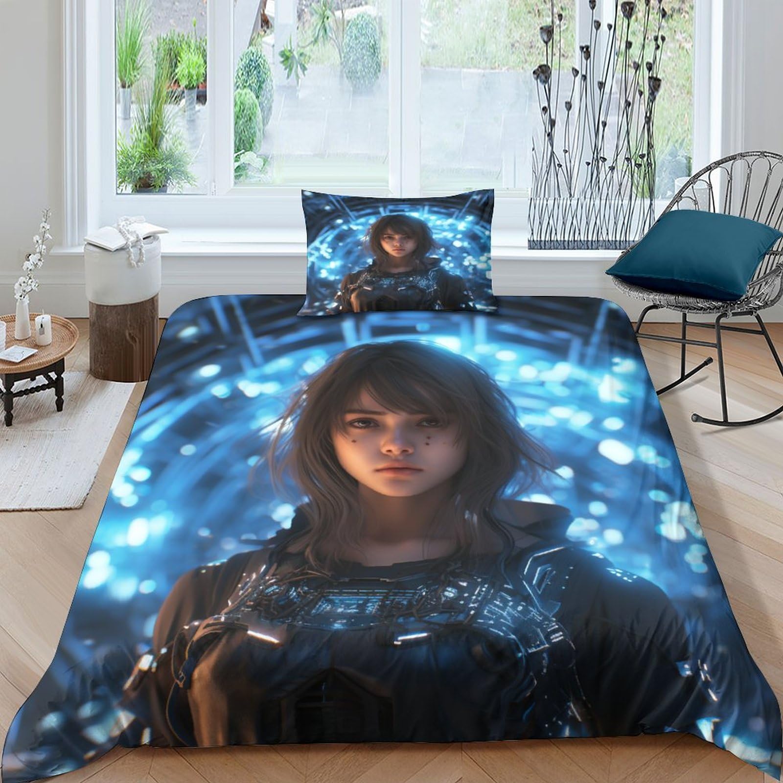 Parure housse de couette single IOFEER 3 pièces sci-fi multicolore en coton et microfibre