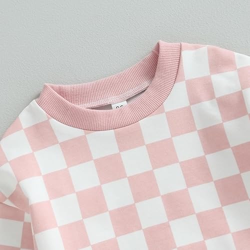 Miniatura 5 de Karwuiio Conjunto de sudadera de manga larga con estampado de tablero de ajedrez y pantalones, ropa de otoño