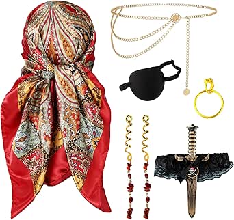 Piratenkostüm Damen Set - 7-teiliges Zubehör Mit Bandana & Schmuck