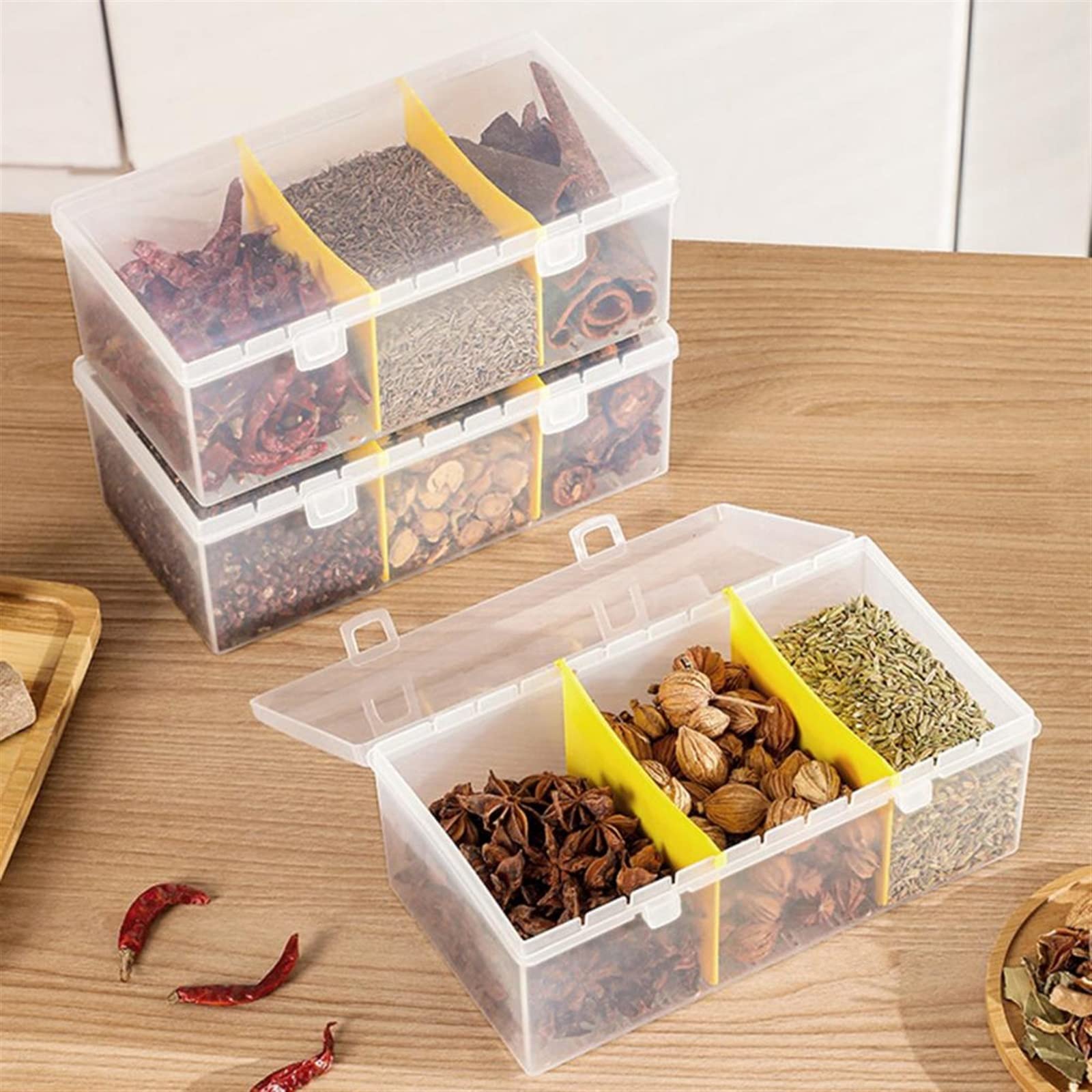 Gewürzbehälter Gewürz, Gewürzdosen mit Etikett, Gewürzbox, transparent, sichtbar, stapelbar, hohe Kapazität, Klassifizierung mit Deckel, Aufbewahrungsbox for Küchengewürze, Zucker, Salz