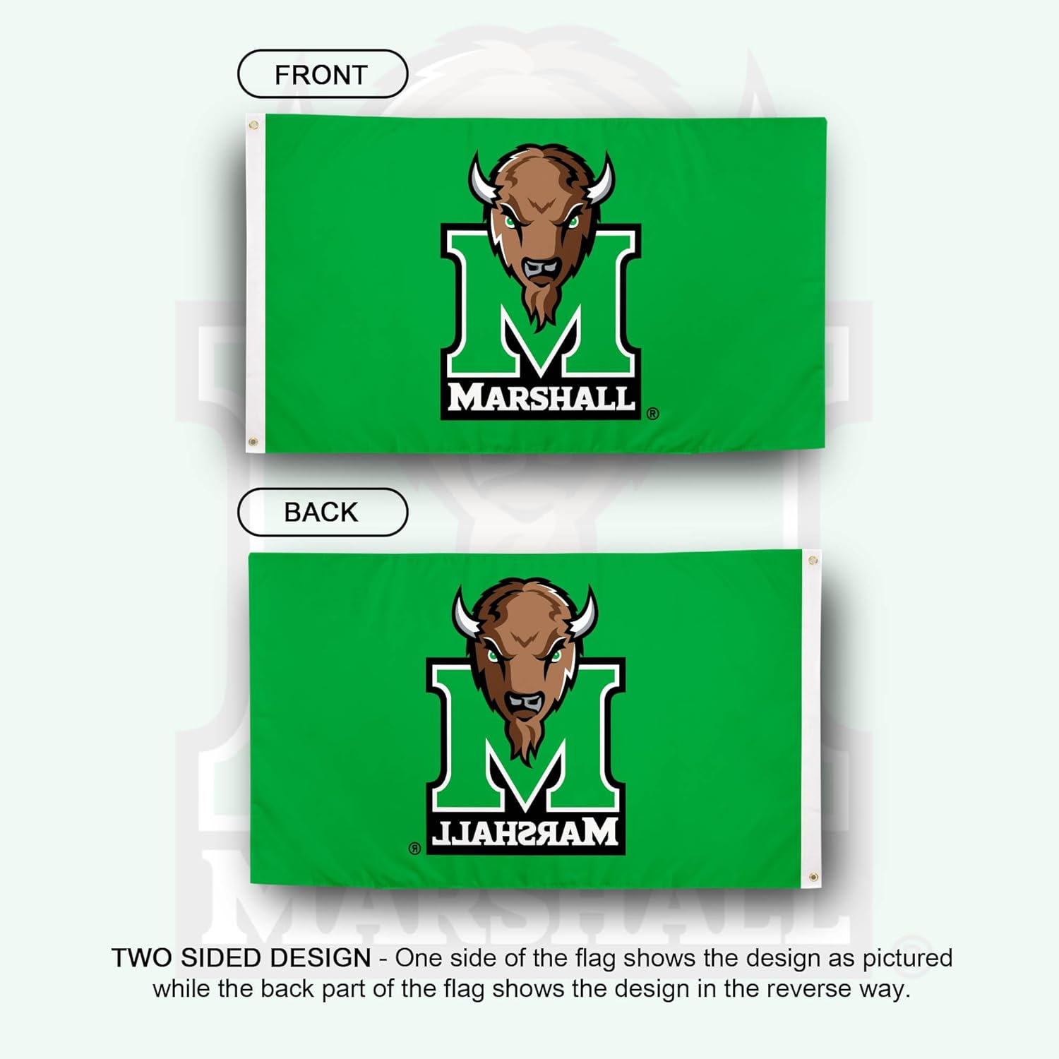 Desert Cactus Marshall University MU Flag - 3 x 5 Feet Thundering Herd Banner, Indoor/Outdoor Durable Fabric, 100% Polyester Design (Style 1) - Image 2