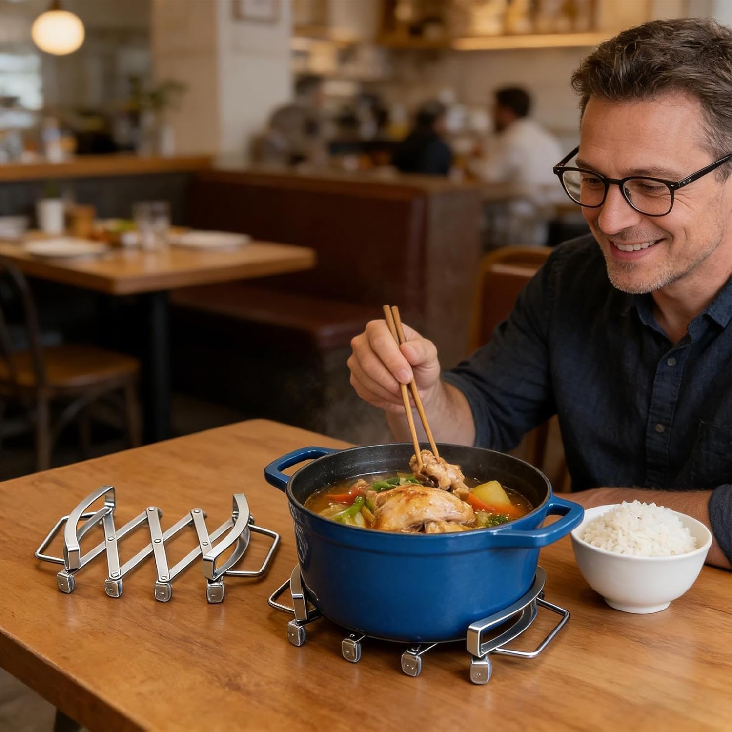 Metal Trivet,Expandable Anti Slip with Handles,Pan Holder Kitchen Trivets for Hot Dishes - for Home Apartment Countertop Dining Table Cooking Baking Serving Plate Bowl Cookware